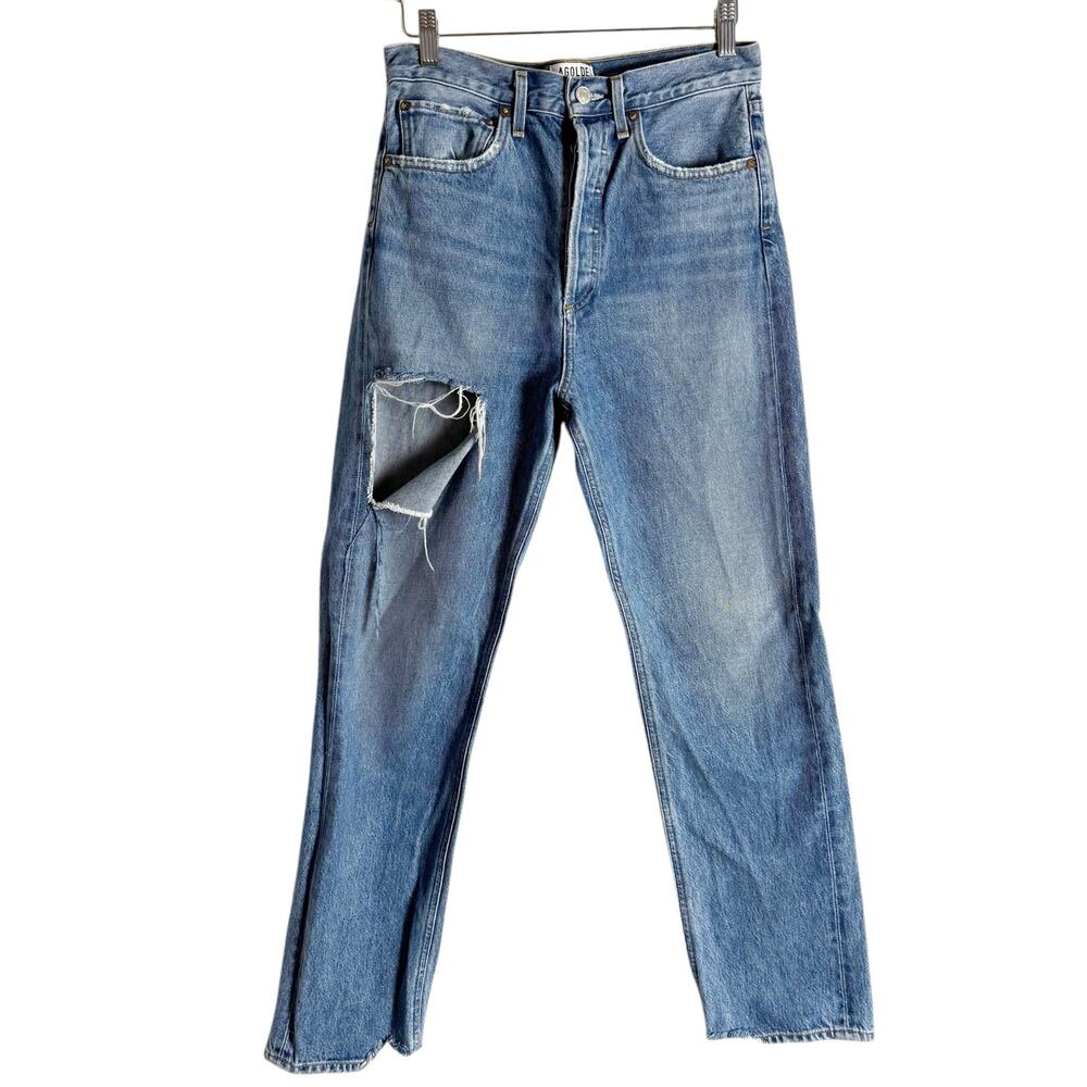 Agolde 90’s Loose Straight Fit Distressed Denim Blue Jeans Portal Size 25 - Picture 2 of 12
